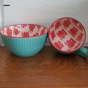 Owl coffee mug and cereal bowl set
